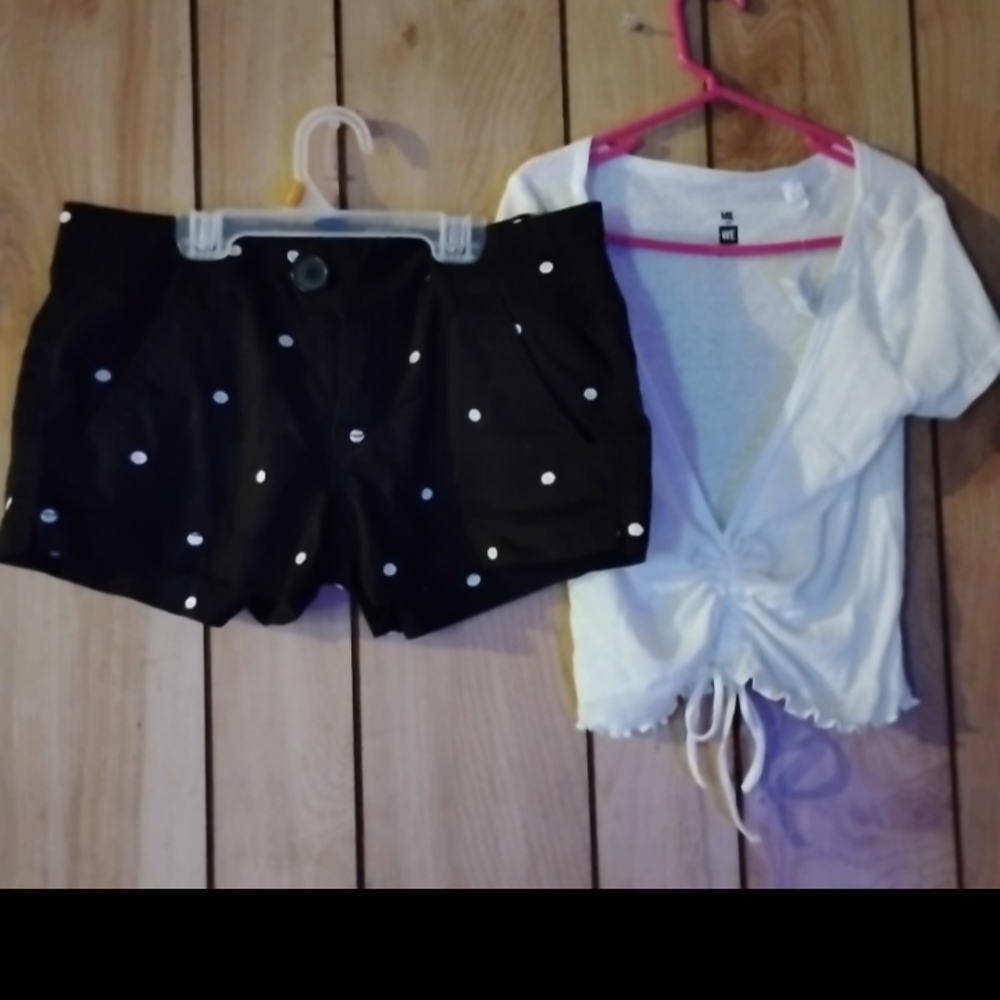Freestyle Black Polka Dot Shorts and White Tie-Front Top